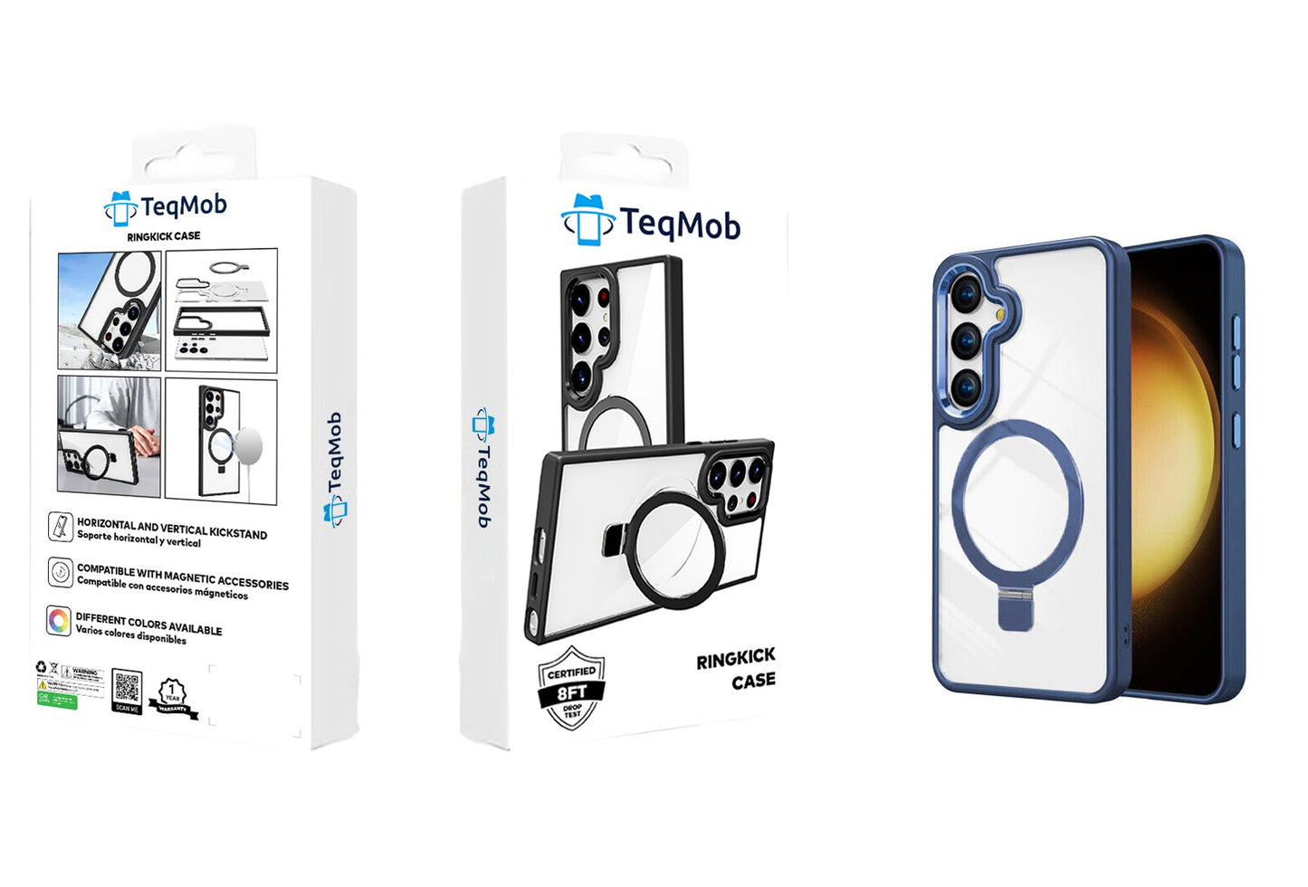 Clear Blue Frame Kickstand with Magnetic Compatibility for Samsung Galaxy S24 Ultra with package