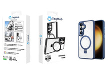 Clear Blue Frame Kickstand with Magnetic Compatibility for Samsung Galaxy S24 Plus with package