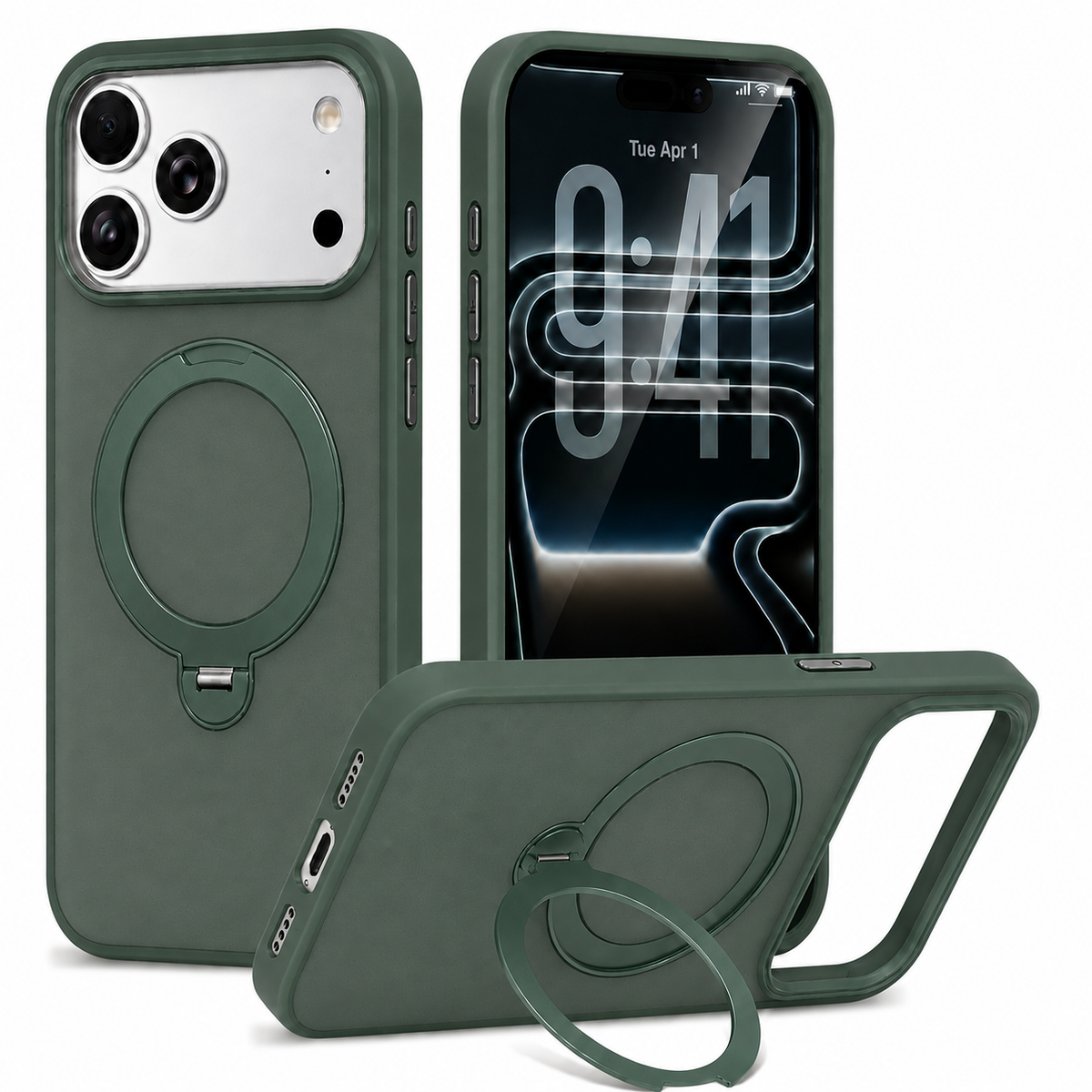 Dark Green Frosted with 360° Magnetic Kickstand for iPhone 18 Pro Max / 17 Pro Max