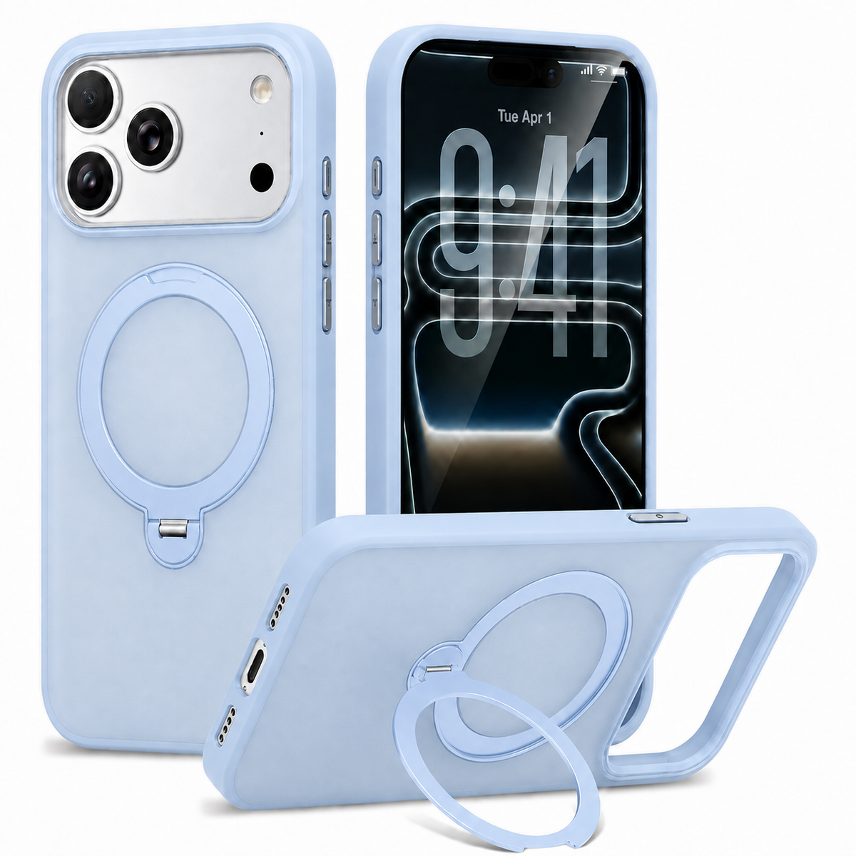 Light Blue Frosted with 360° Magnetic Kickstand for iPhone 18 Pro Max / 17 Pro Max