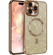 Gold Glitter Soft TPU Case with Magnetic Compatibility for iPhone 17 Pro