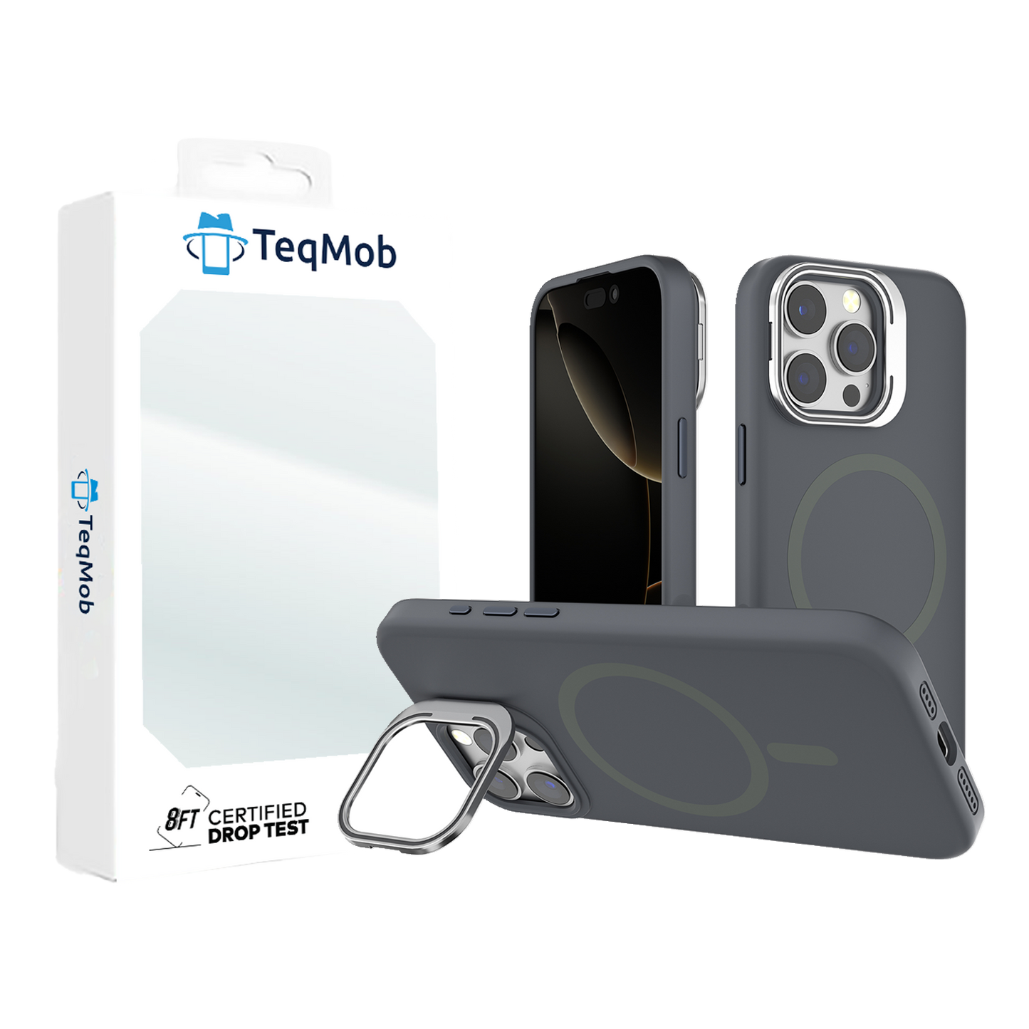 Gray Silicone Camera Kickstand with Magnetic Compatibility for iPhone 16 6.1 with package