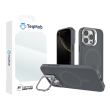 Gray Silicone Camera Kickstand with Magnetic Compatibility for iPhone 16 6.1 with package