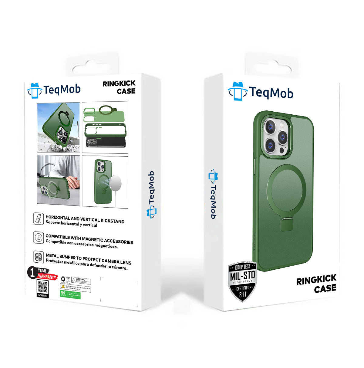 Green Frosted Kickstand with Magnetic Compatibility for iPhone 15 Pro Max with package