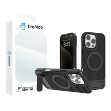 Black Grid Case with Built-In Kickstand and Magnetic Compatibility for iPhone 15 6.1 / 14 6.1 / 13 6.1 with package