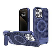 Blue Grid Case with Built-In Kickstand and Magnetic Compatibility for iPhone 15 Pro