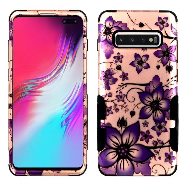 Galaxy S10 Plus Aries Design Purple Floral Rose Gold