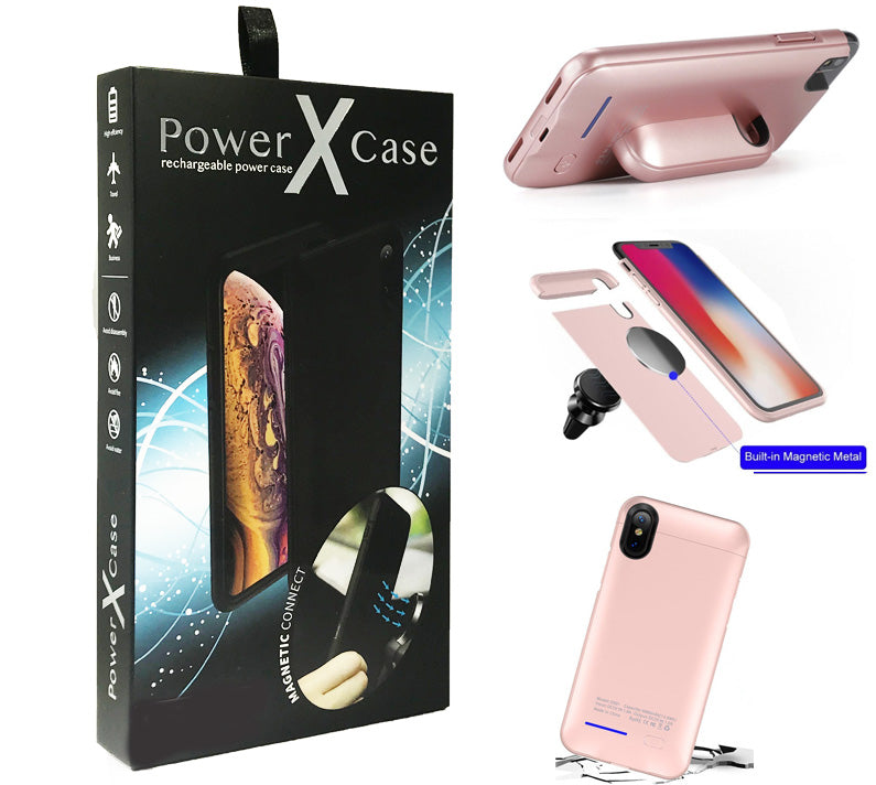 iPhone 8/7/6 POWER X Battery Case 3000mAh WithMagnetic Kickstand Rose Gold