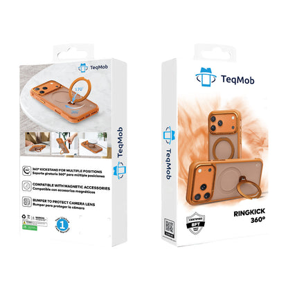 Orange Frosted Bumper with 360° Magnetic Kickstand for iPhone 17 Pro with package