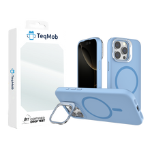 Light Blue Silicone Camera Kickstand with Magnetic Compatibility for iPhone 16 Pro Max with package