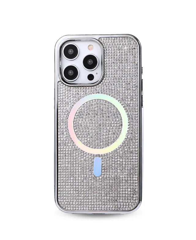Silver Magnetic Crystal Case for iPhone 15 Pro Max