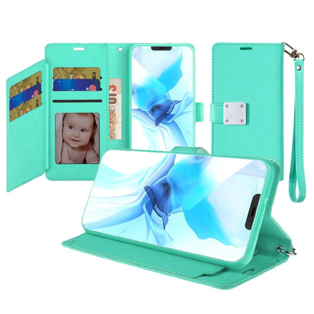 iPhone 12 PRO MAX 6.7 Lux Multi Card Wallet With Strap Mint