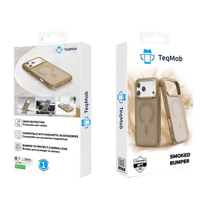 Beige Smoked Bumper with Magnetic Compatibility for iPhone 17 Pro with package