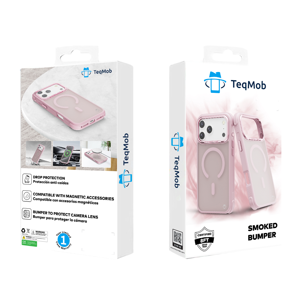 Pink Smoked Bumper with Magnetic Compatibility for iPhone 17 Pro Max with package