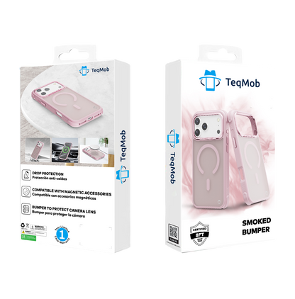 Pink Smoked Bumper with Magnetic Compatibility for iPhone 17 Pro Max with package