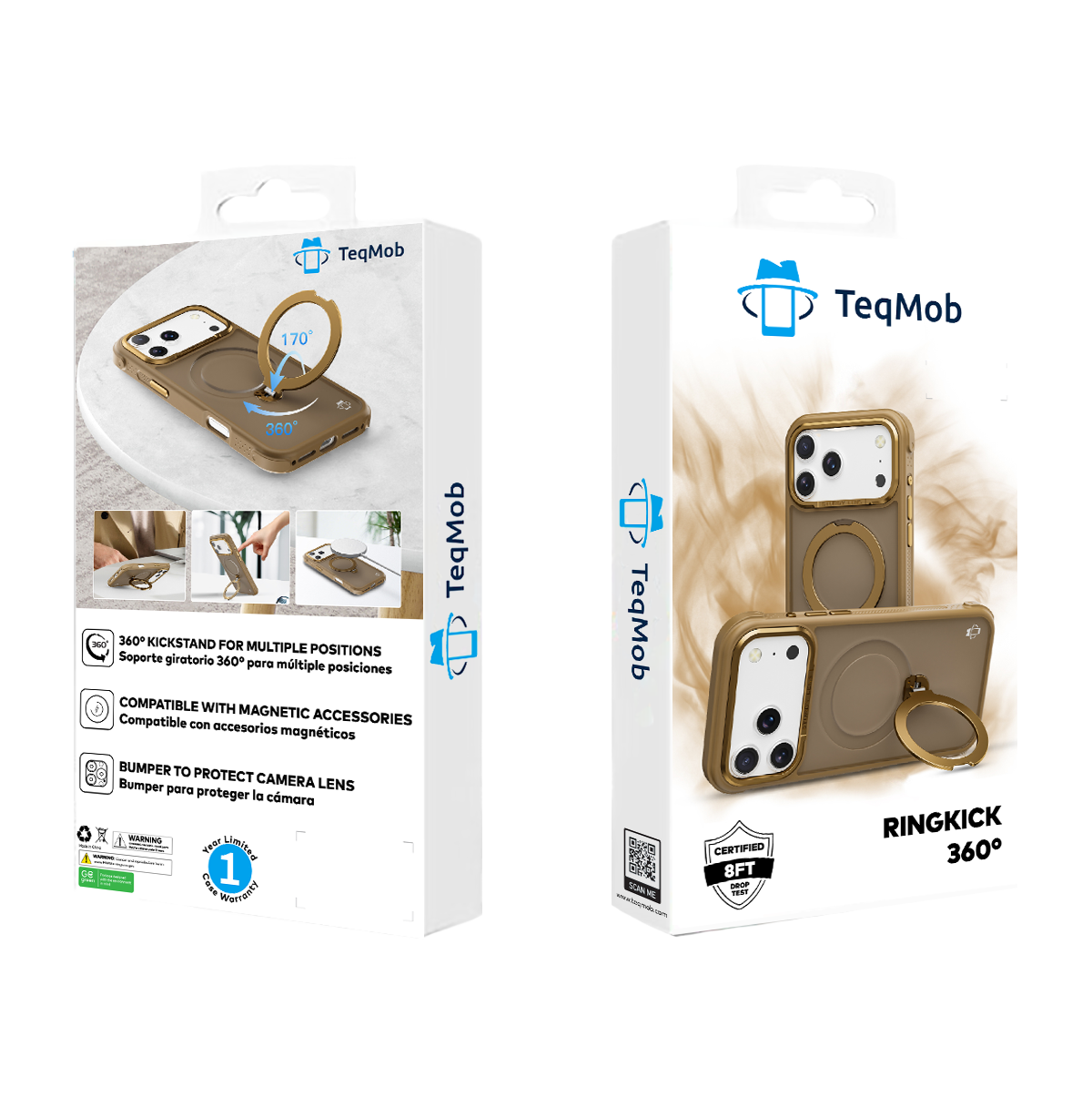 Beige Frosted Bumper with 360° Magnetic Kickstand for iPhone 17 Pro Max with package