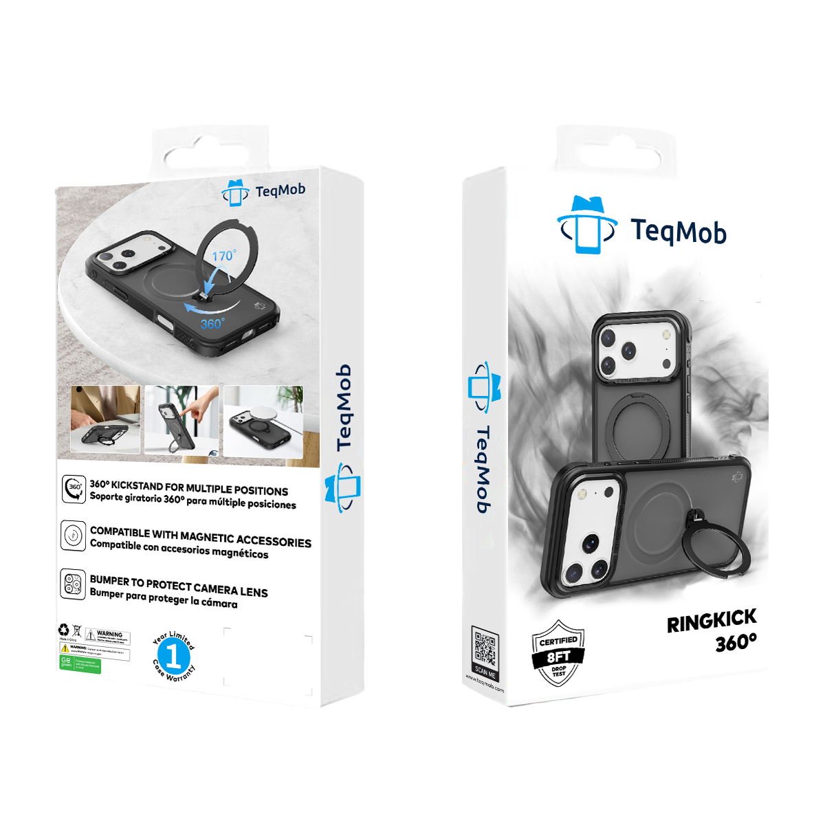 Black Frosted Bumper with 360° Magnetic Kickstand for iPhone 17 6.1 with package