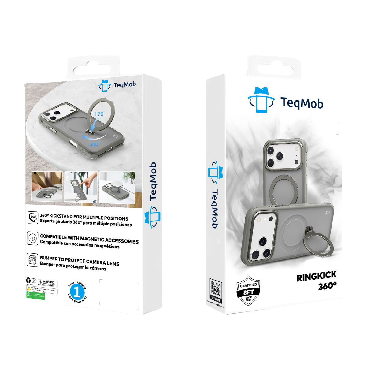 Grey Frosted Bumper with 360° Magnetic Kickstand for iPhone 17 Pro Max with package