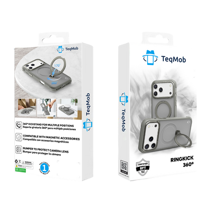 Grey Frosted Bumper with 360° Magnetic Kickstand for iPhone 17 Pro with package