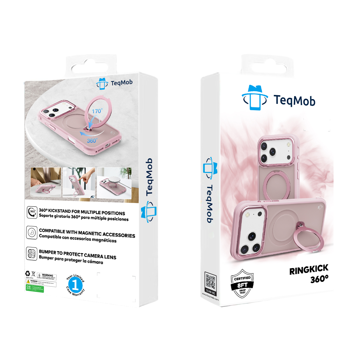 Pink Frosted Bumper with 360° Magnetic Kickstand for iPhone 17 Pro with package