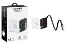 Power X Pack 65W GaN Dual Type-C & USB-A Fast Charger with Built-In Type-C Cable and Wattage Screen