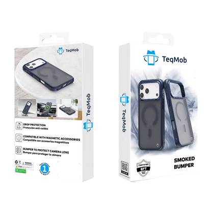 Navy Blue Smoked Bumper with Magnetic Compatibility for iPhone 17 Pro with package