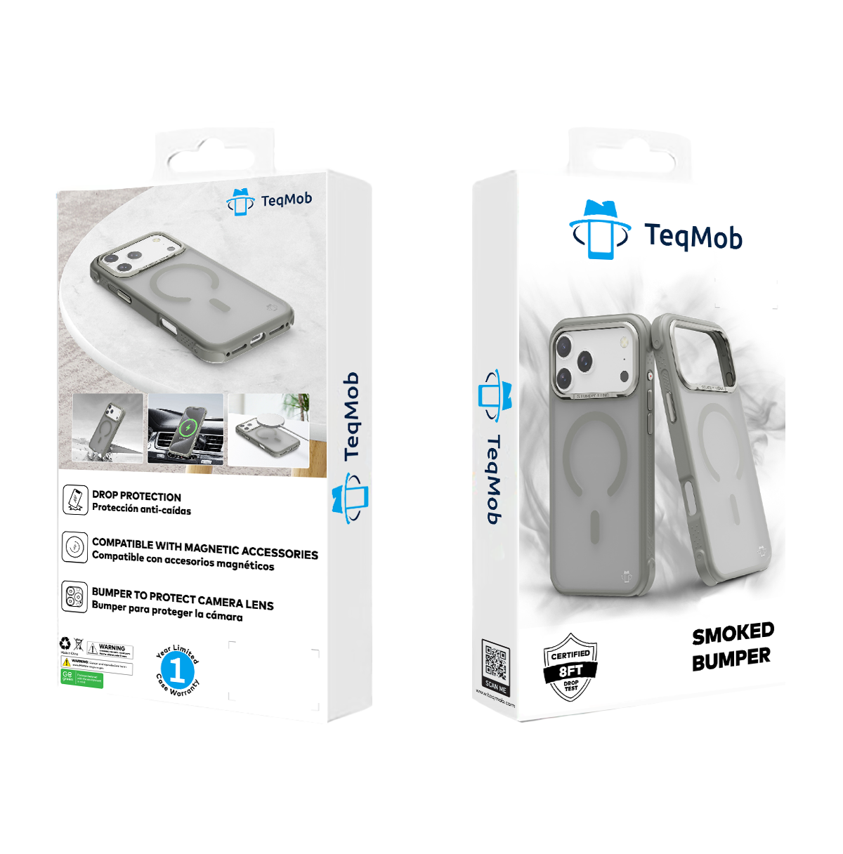 Gray Smoked Bumper with Magnetic Compatibility for iPhone 17 Pro Max with package