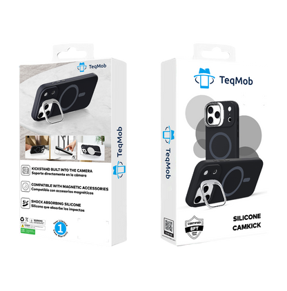 Black Silicone Camera Kickstand with Magnetic Compatibility for iPhone 17 6.1 with package
