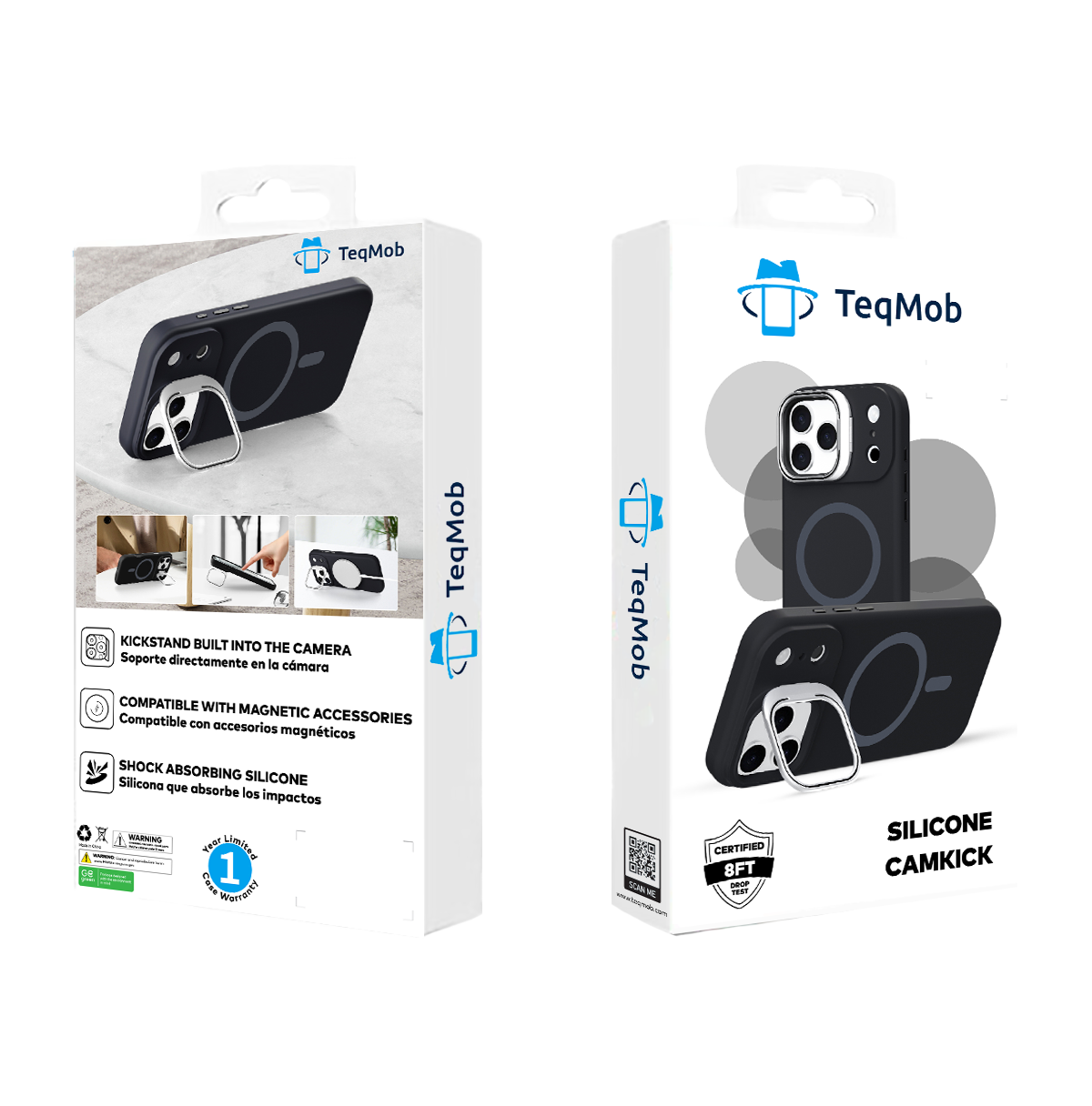 Black Silicone Camera Kickstand with Magnetic Compatibility for iPhone 17 Pro with package