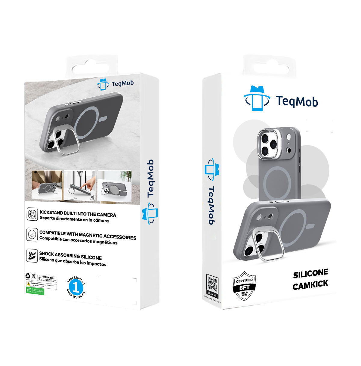 Gray Silicone Camera Kickstand with Magnetic Compatibility for iPhone 17 Pro Max with package