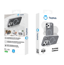Gray Silicone Camera Kickstand with Magnetic Compatibility for iPhone 17 Pro Max with package