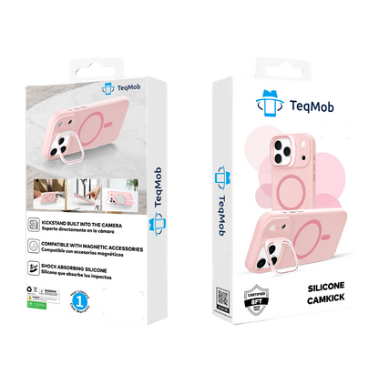 Pink Silicone Camera Kickstand with Magnetic Compatibility for iPhone 17 6.1 with package