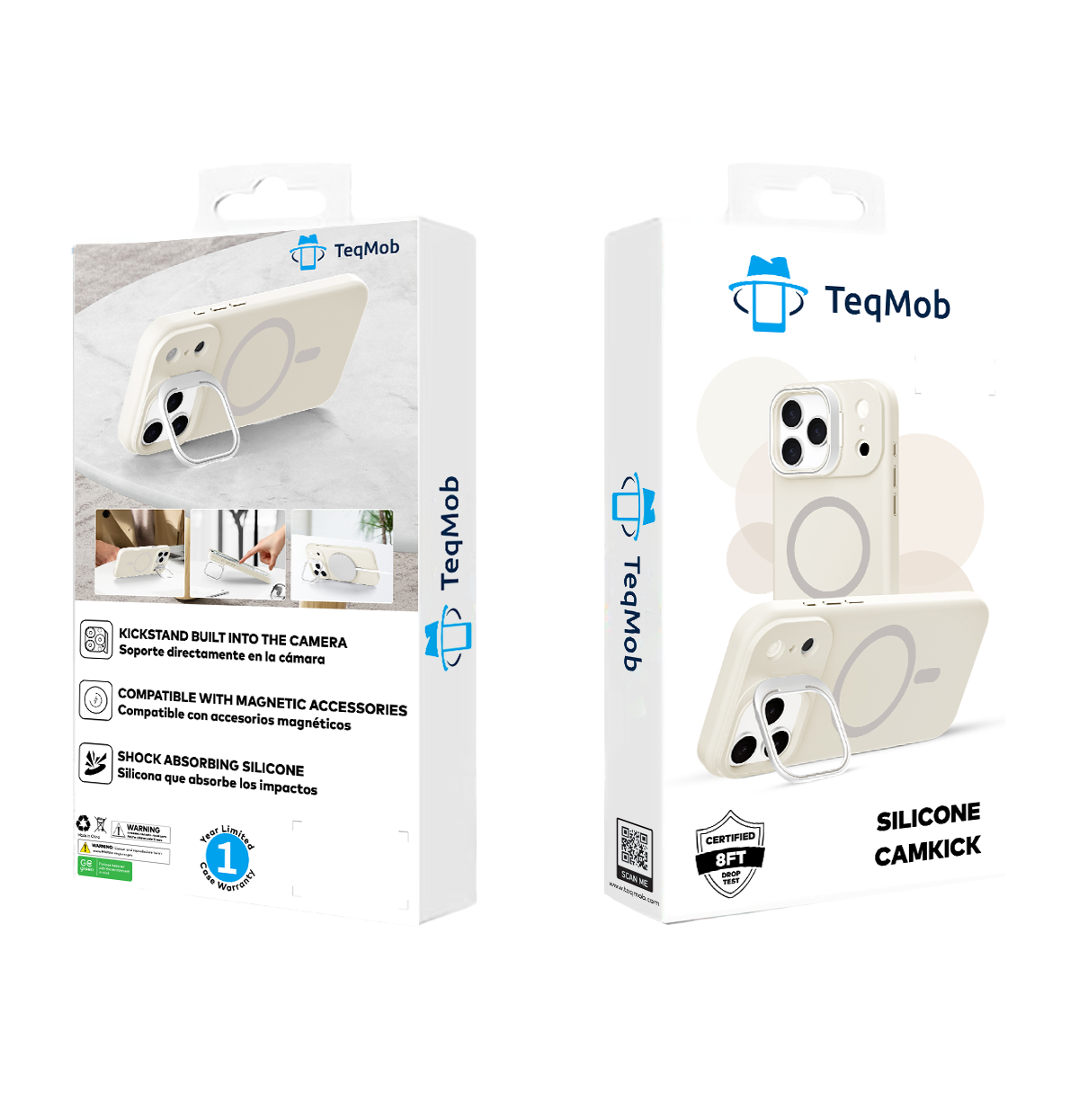 Off-White Silicone Camera Kickstand with Magnetic Compatibility for iPhone 17 Pro with package