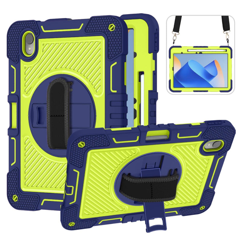 Blue and Green Heavy Duty Case with Rotative Stand and Hand Strap for iPad A16 10th Gen 10.9"