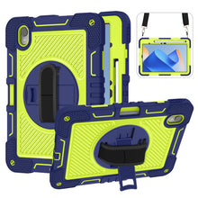 Blue and Green Heavy Duty Case with Rotative Stand and Hand Strap for iPad A16 10th Gen 10.9"
