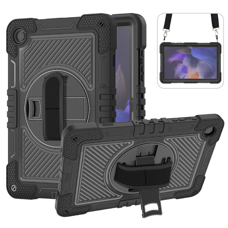 Black Heavy Duty Case with Rotative Stand and Hand Strap for iPad A16 10th Gen 10.9"