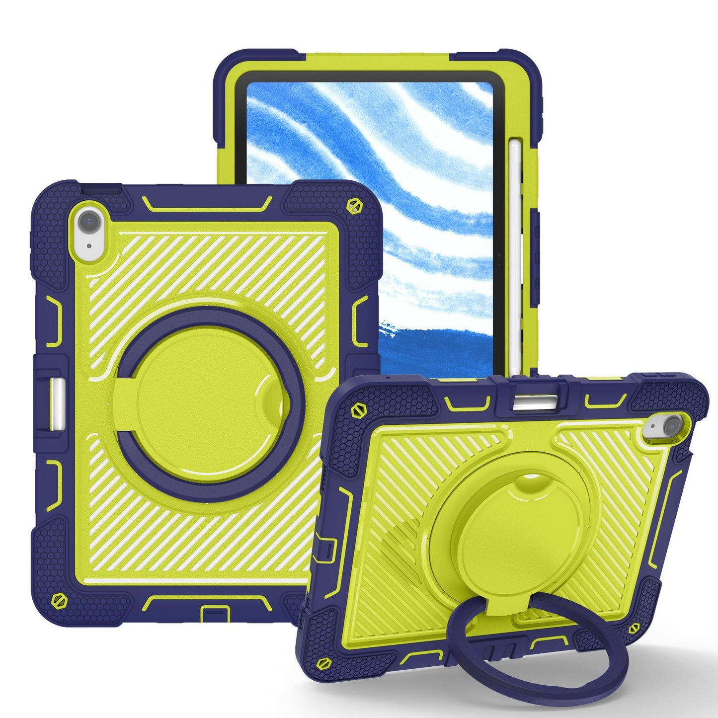 Blue and Green Heavy Duty Case with 360° Stand for iPad A16 10th Gen 10.9"