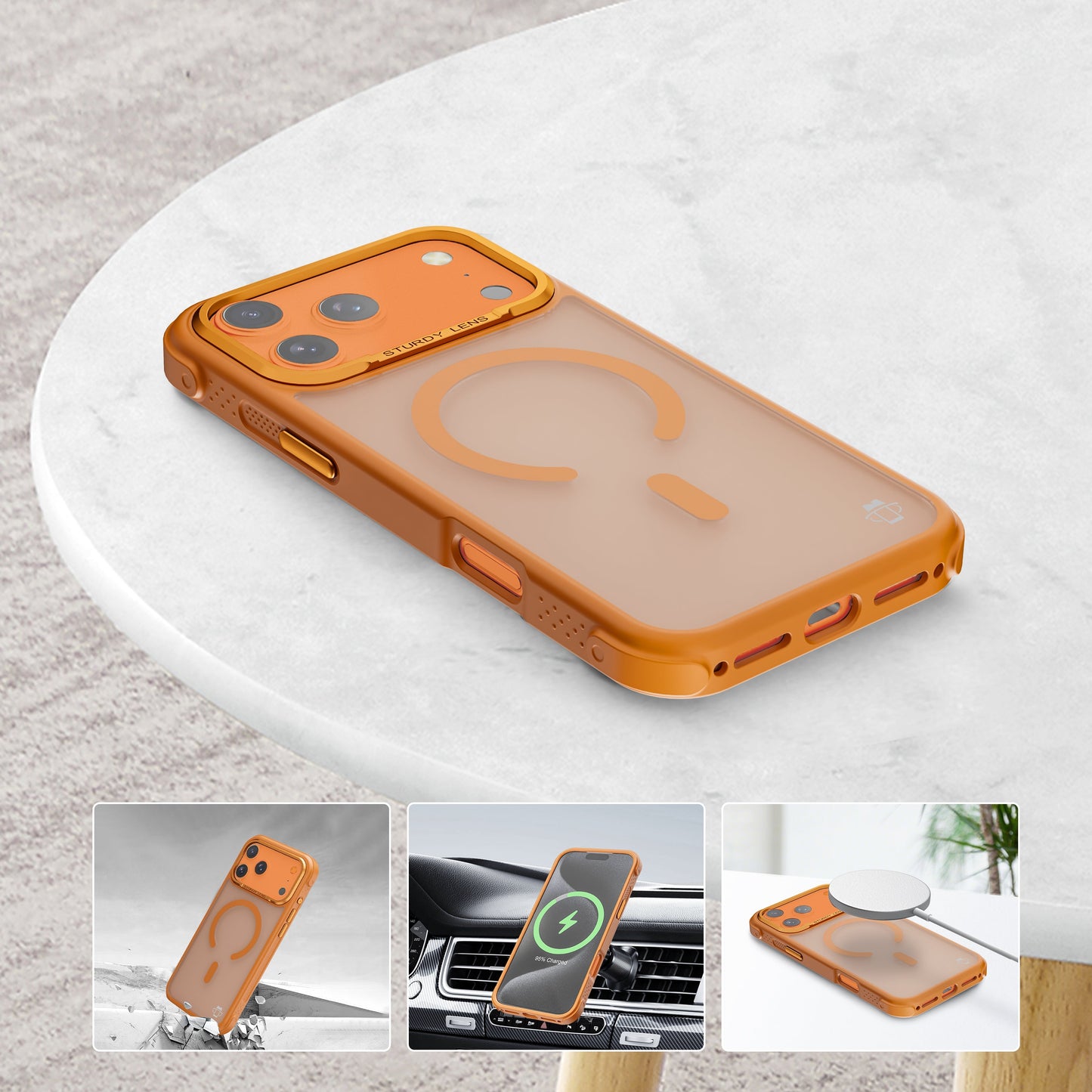 Orange Smoked Bumper with Magnetic Compatibility for iPhone 17 Pro with package