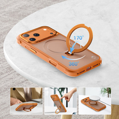 Orange Frosted Bumper with 360° Magnetic Kickstand for iPhone 17 Pro Max with package