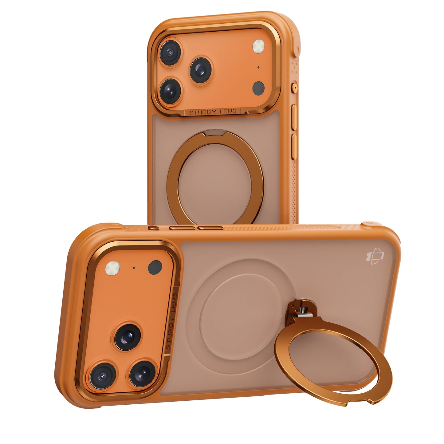 Orange Frosted Bumper with 360° Magnetic Kickstand for iPhone 17 Pro Max with package