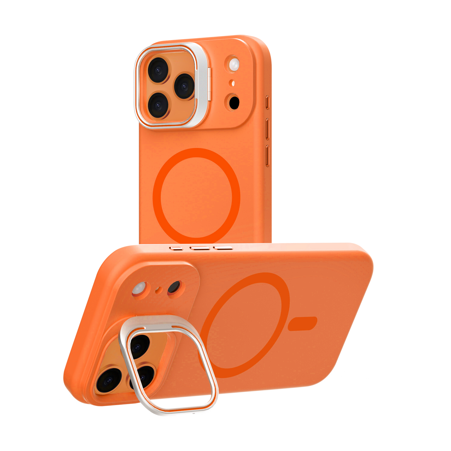 Orange Silicone Camera Kickstand with Magnetic Compatibility for iPhone 17 Pro with package