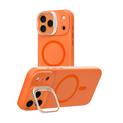 Orange Silicone Camera Kickstand with Magnetic Compatibility for iPhone 17 Pro with package