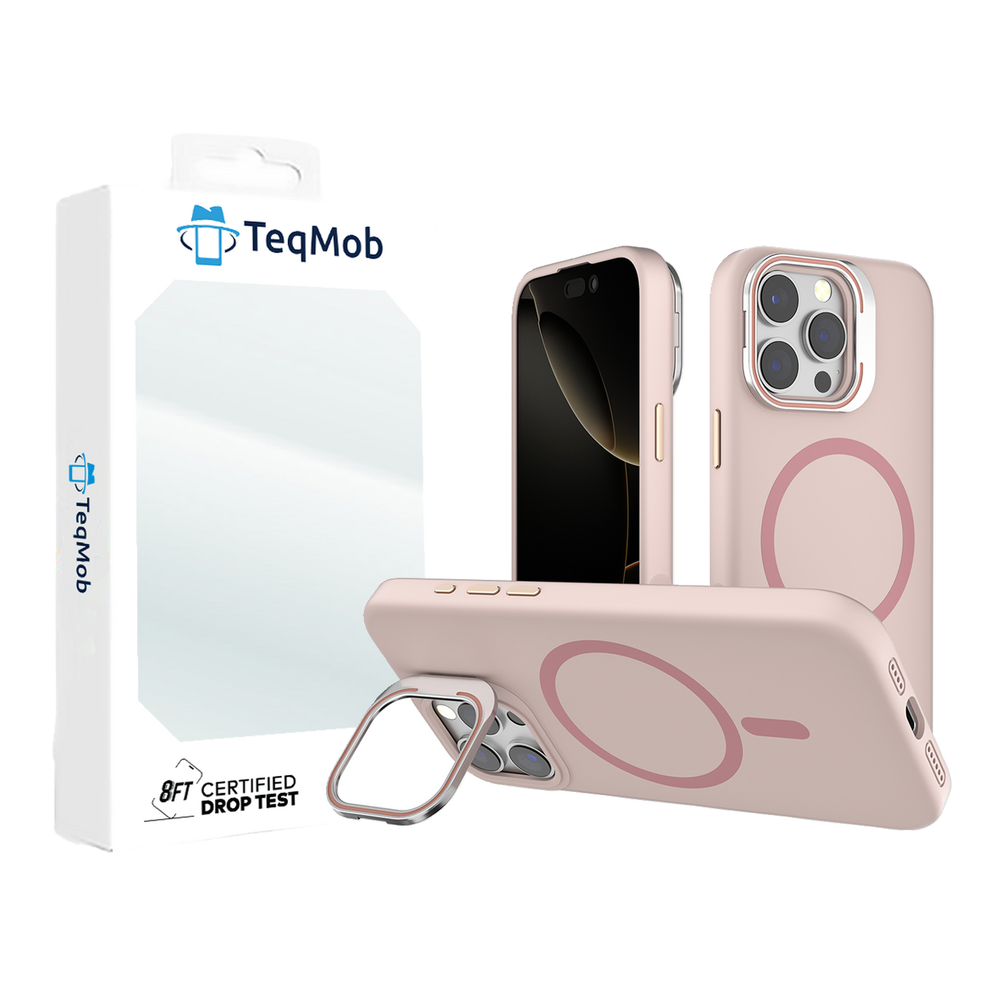 Pink Silicone Camera Kickstand with Magnetic Compatibility for iPhone 16 6.1 with package