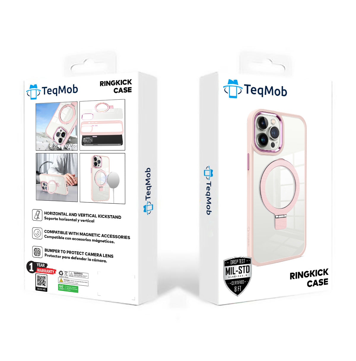 Clear Pink Frame Kickstand with Magnetic Compatibility for iPhone 15 Pro Max with package