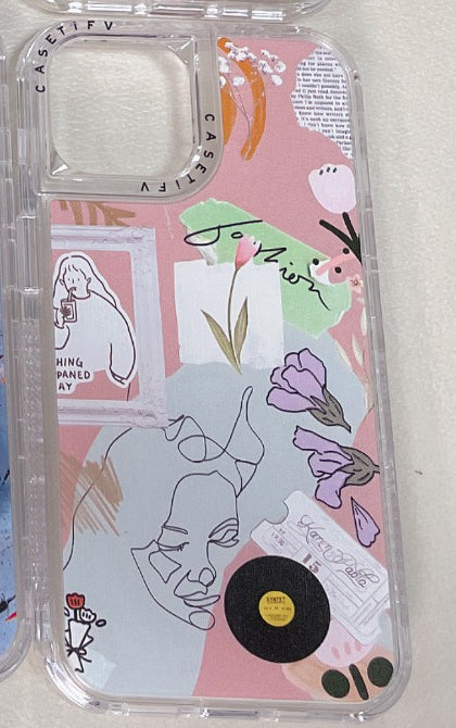 3 in 1 Design Pink Vintage Painting Case for iPhone 15 Pro