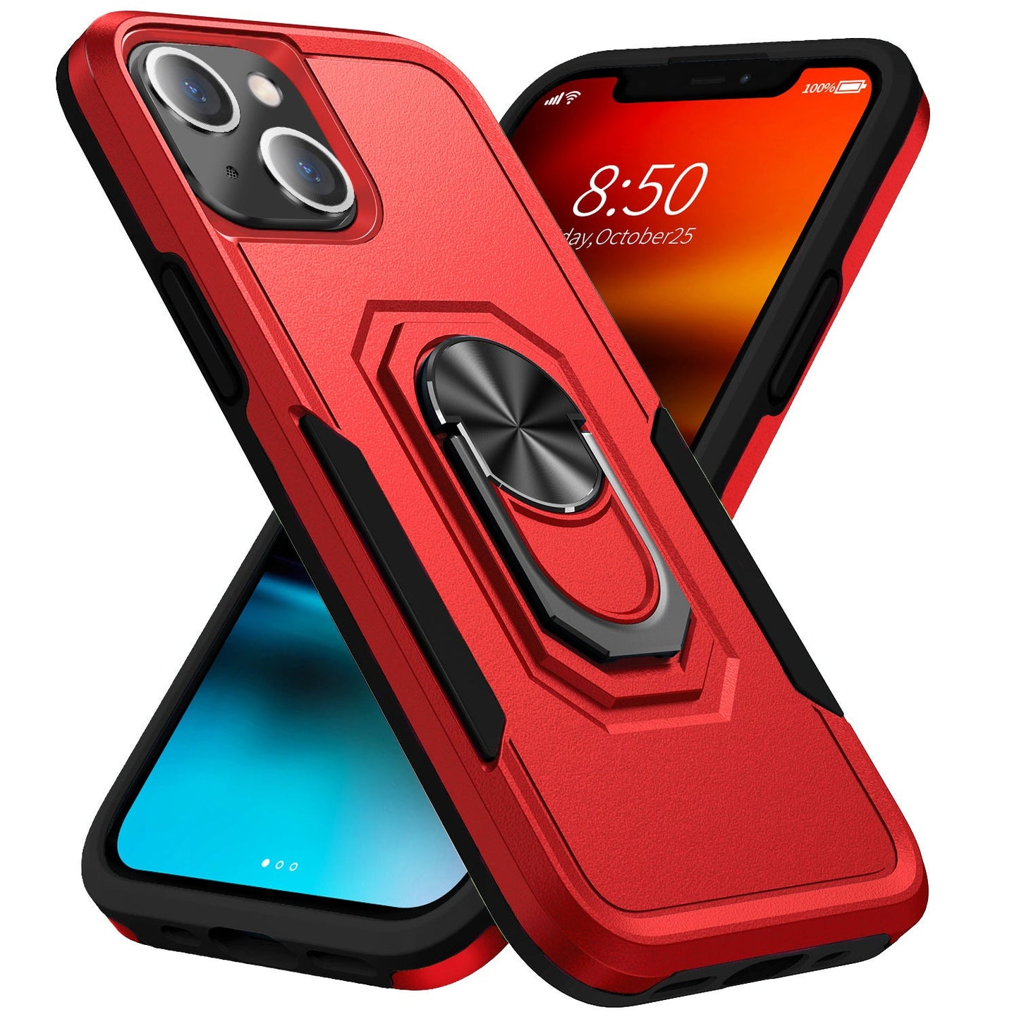 Red Triple Heavy Duty with Ring Kickstand for iPhone 15 Plus 6.7 / 14 Plus 6.7