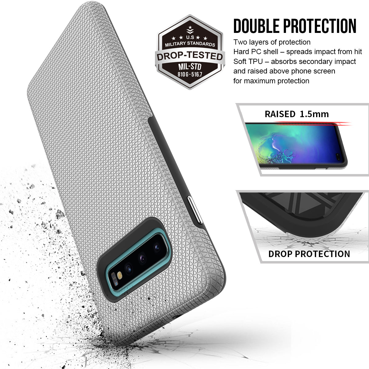 Galaxy S10 Plus Triangle SILVER Case WITH Package