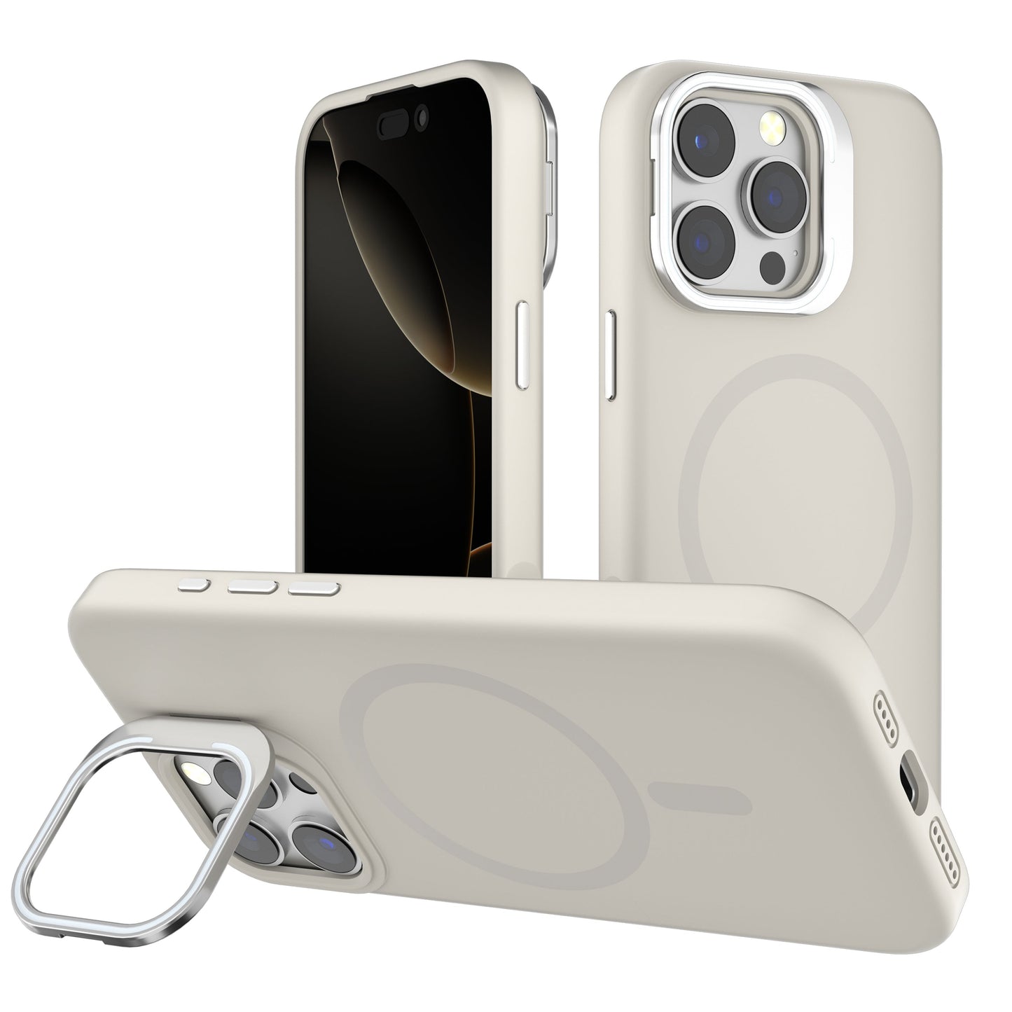 Off-White Silicone Camera Kickstand with Magnetic Compatibility for iPhone 15 Pro