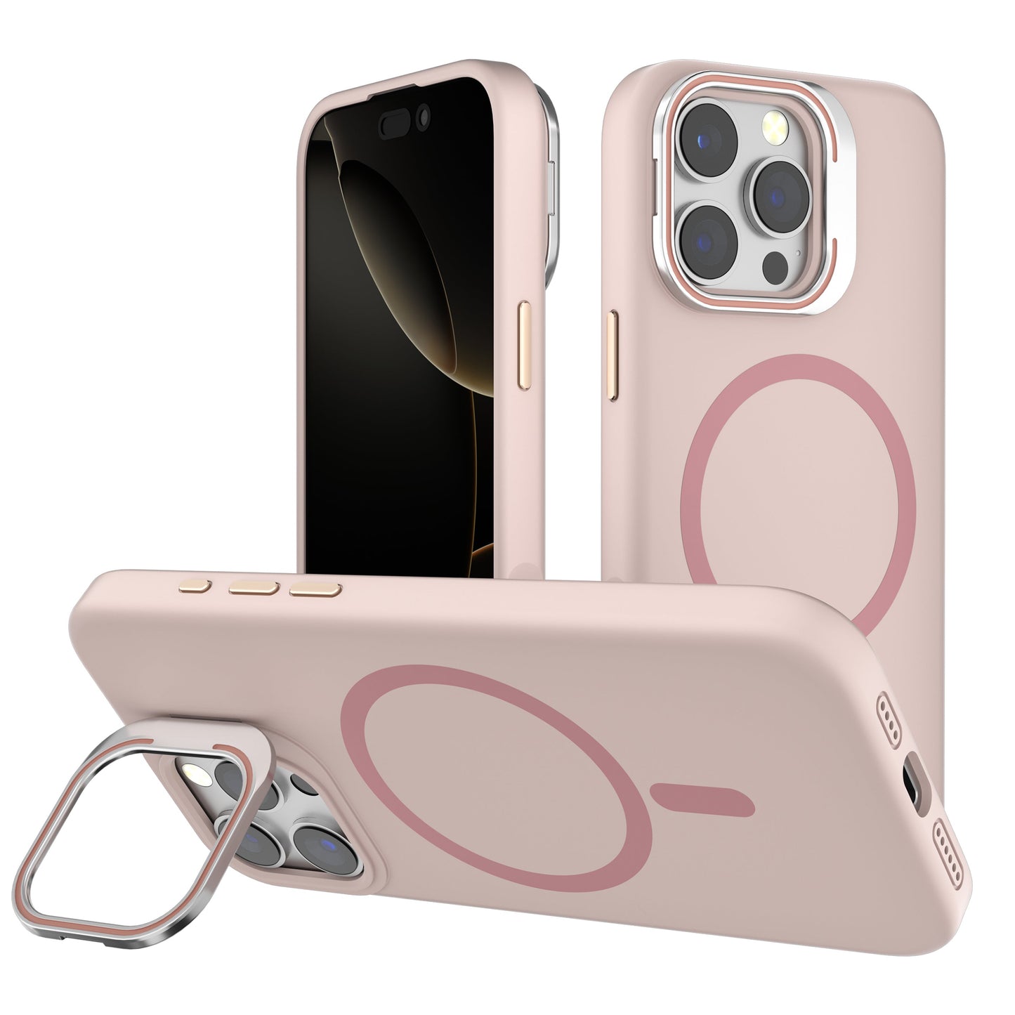 Pink Silicone Camera Kickstand with Magnetic Compatibility for iPhone 15 Pro