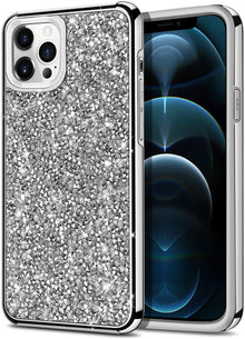 Silver iPhone 12 6.1 inch Deluxe Glitter Diamonds Electroplated PC TPU Hybrid